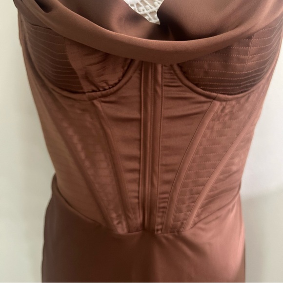 NWOT - HOUSE OF CB Myrna Satin Corset Slip Dress in CHOCOLATE - Picture 5 of 13